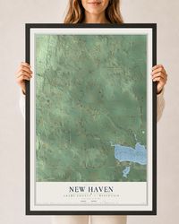 Map of New Haven, Adams County, Wisconsin, 24 x 36 inch print in a black wood frame