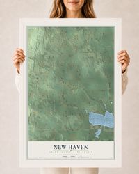 Map of New Haven, Adams County, Wisconsin, 24 x 36 inch print in a white wood frame