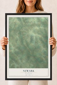 Map of Newark, Wisconsin, 18 x 24 inch print in a black wood frame