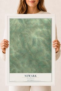 Map of Newark, Wisconsin, 18 x 24 inch print in a white wood frame
