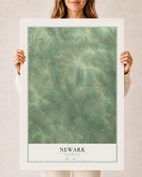 Map of Newark, Wisconsin, 24 x 36 inch print in a white wood frame