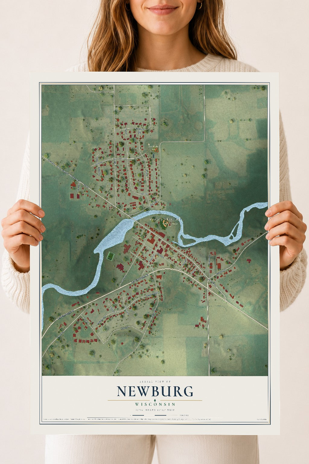 Map of Newburg, Wisconsin, 18 x 24 inch unframed archival matte print