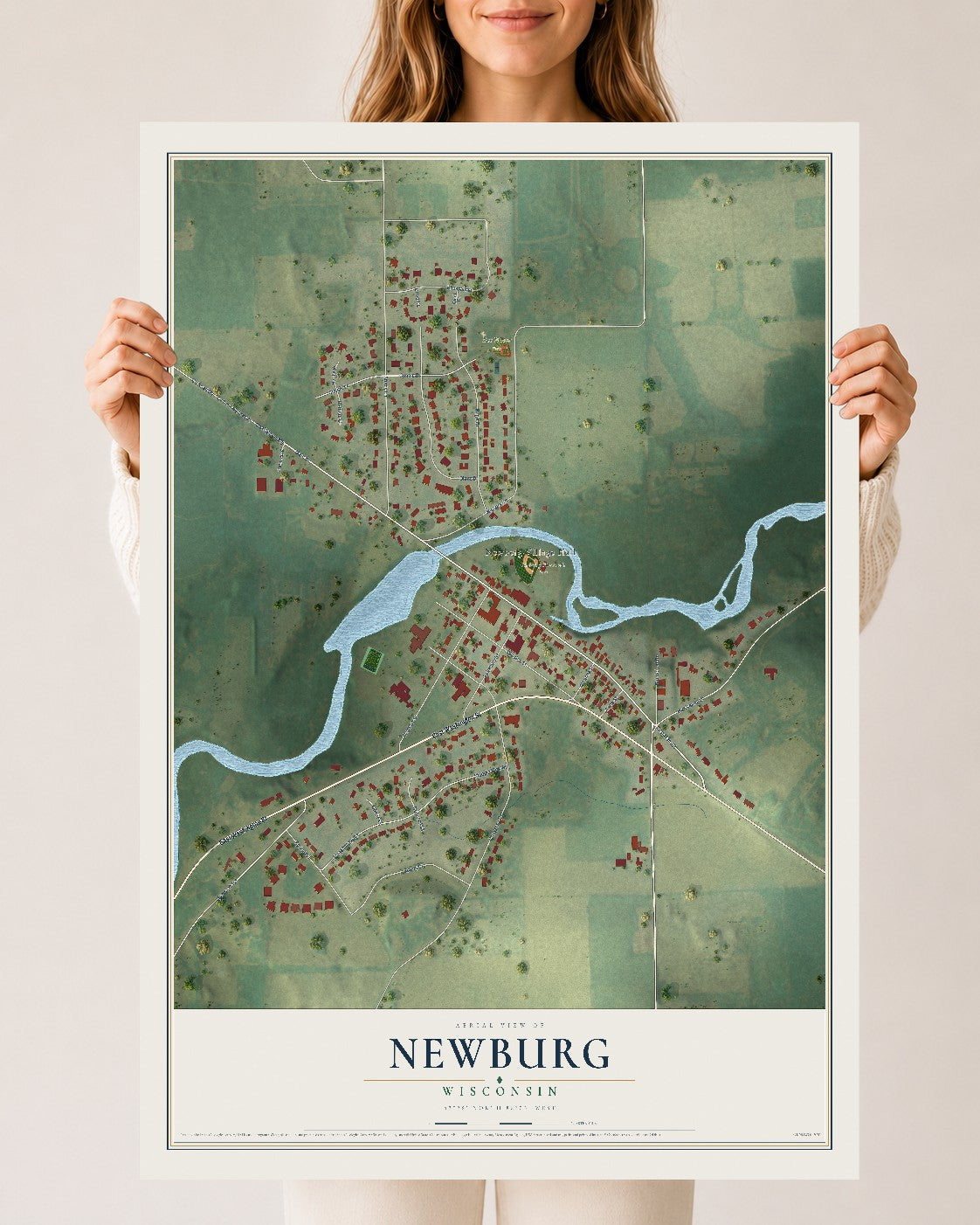 Map of Newburg, Wisconsin, 24 x 36 inch unframed archival matte print