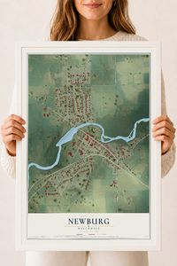 Map of Newburg, Wisconsin, 18 x 24 inch print in a white wood frame