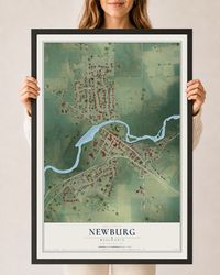 Map of Newburg, Wisconsin, 24 x 36 inch print in a black wood frame