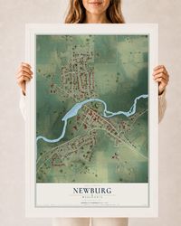 Map of Newburg, Wisconsin, 24 x 36 inch print in a white wood frame