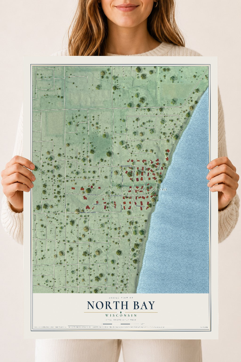 Map of North Bay, Wisconsin, 18 x 24 inch unframed archival matte print