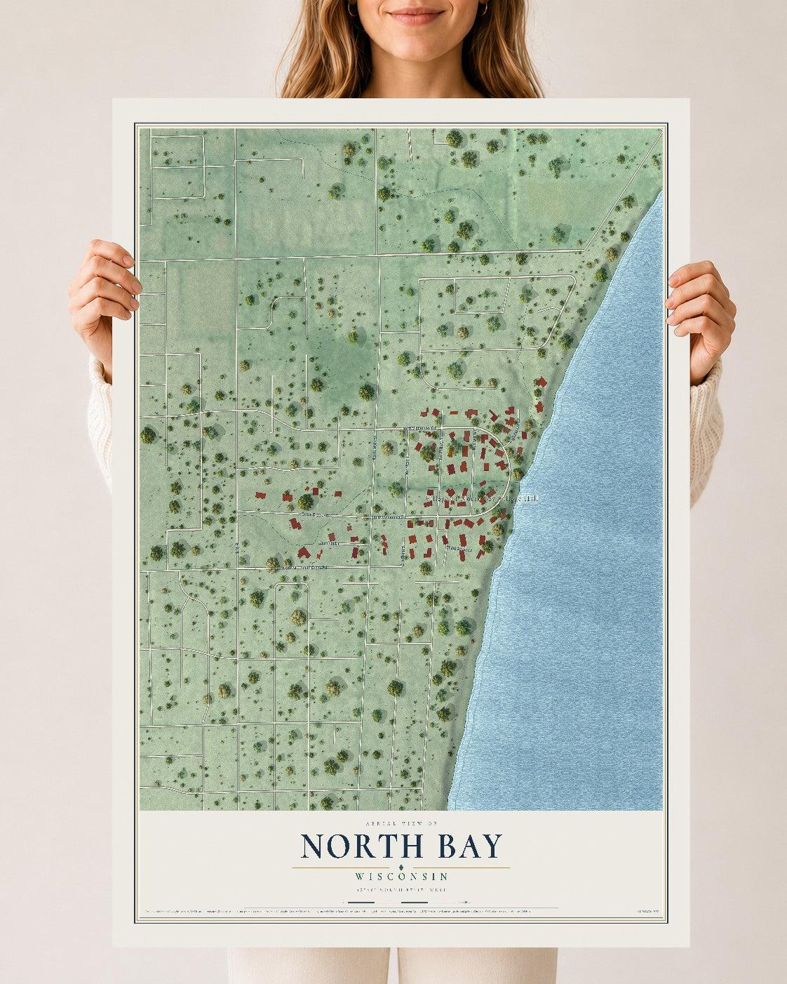 Map of North Bay, Wisconsin, 24 x 36 inch unframed archival matte print