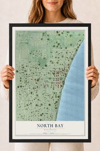 Map of North Bay, Wisconsin, 18 x 24 inch print in a black wood frame