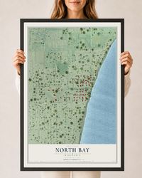 Map of North Bay, Wisconsin, 24 x 36 inch print in a black wood frame