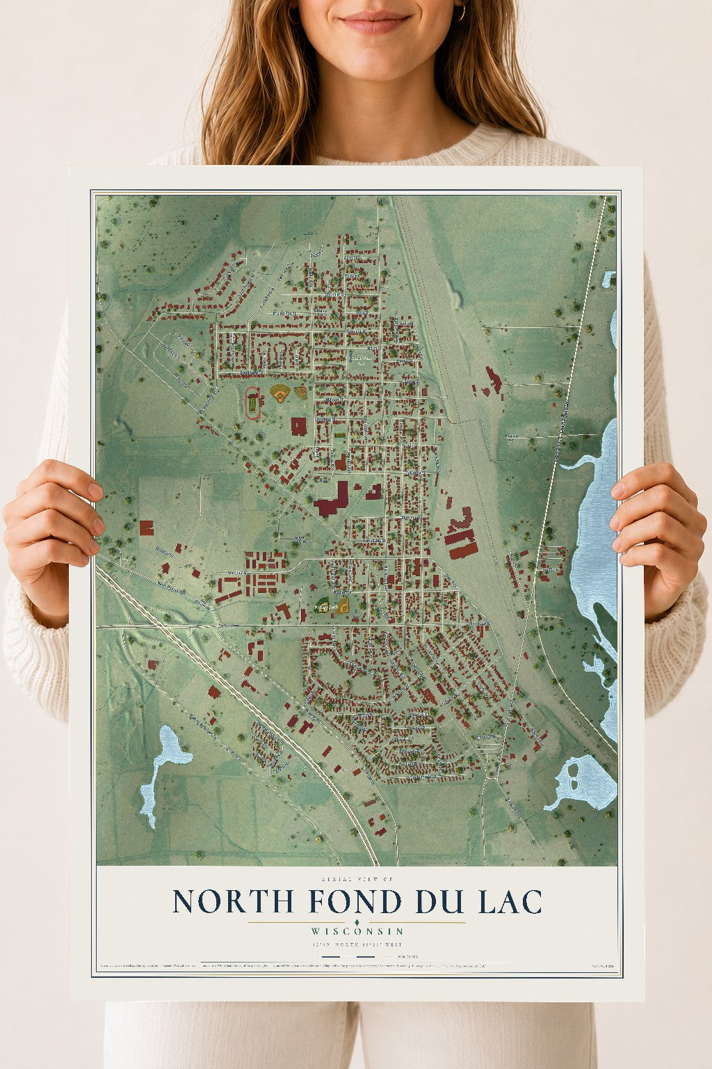 Map of North Fond du Lac, Wisconsin, 18 x 24 inch unframed archival matte print