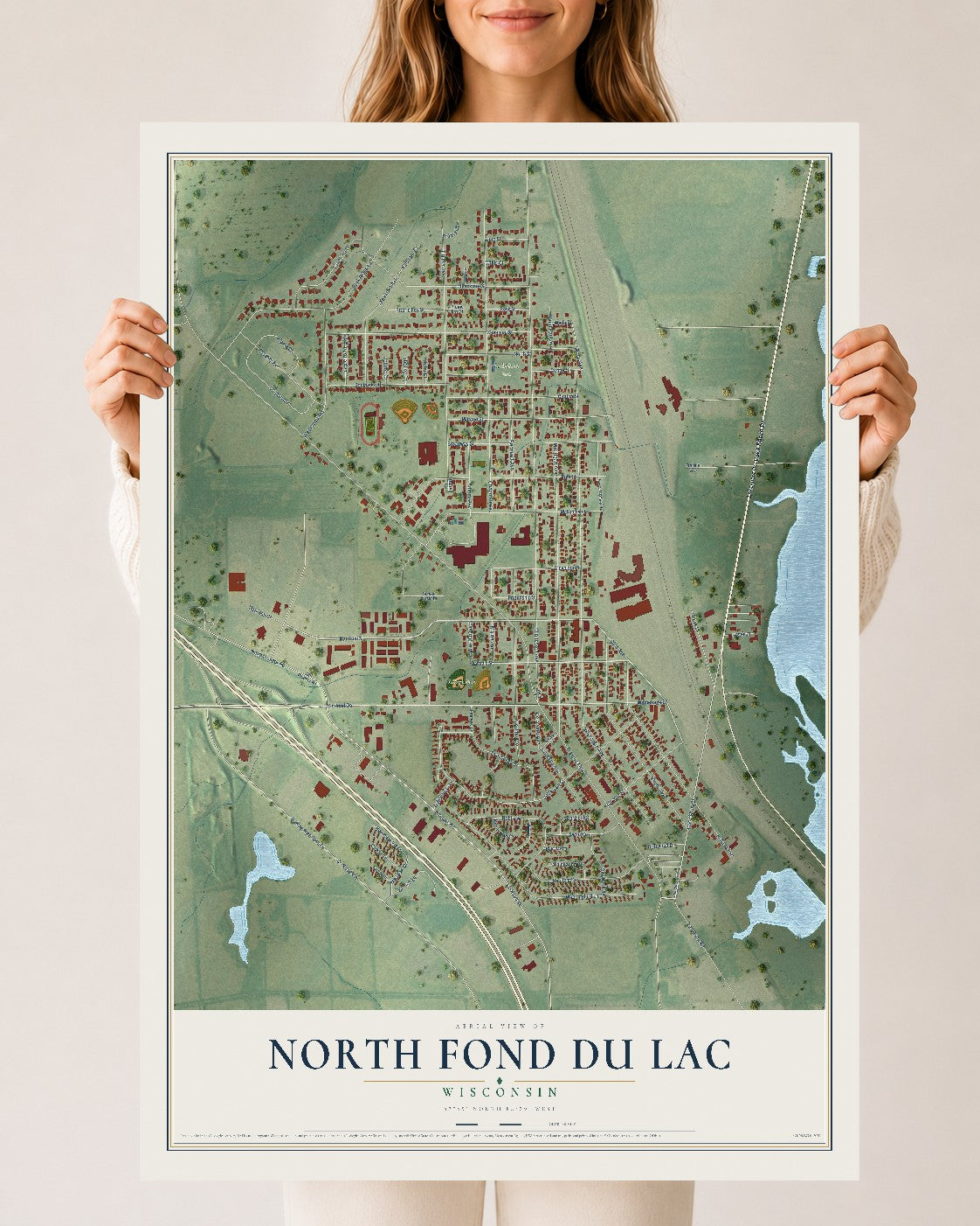 Map of North Fond du Lac, Wisconsin, 24 x 36 inch unframed archival matte print