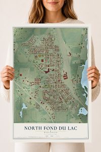 Map of North Fond du Lac, Wisconsin, 18 x 24 inch unframed archival matte print