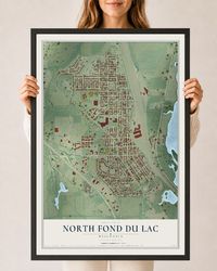 Map of North Fond du Lac, Wisconsin, 24 x 36 inch print in a black wood frame