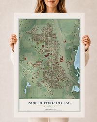 Map of North Fond du Lac, Wisconsin, 24 x 36 inch print in a white wood frame