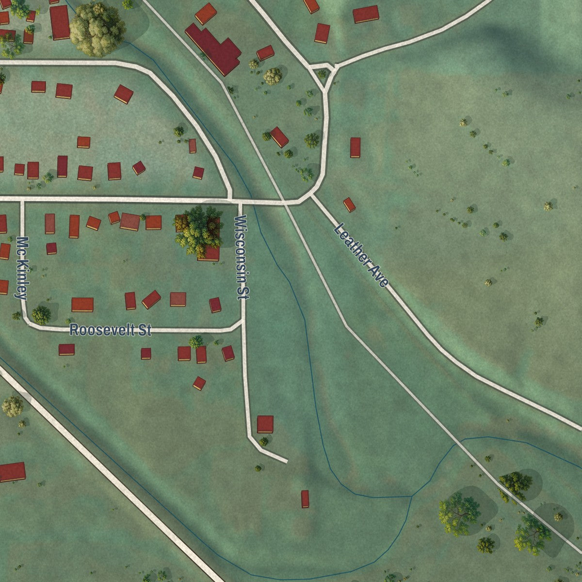 Second close-up of the map of Norwalk, Wisconsin print showing more streets and buildings