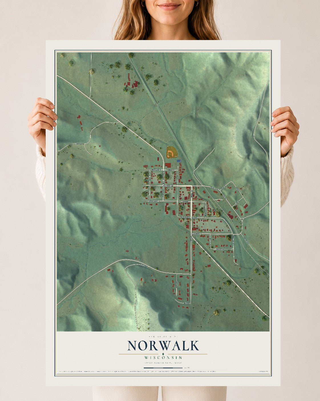 Map of Norwalk, Wisconsin, 24 x 36 inch unframed archival matte print