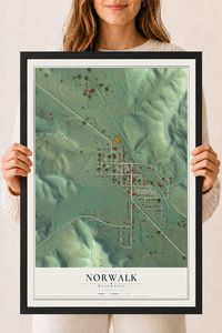 Map of Norwalk, Wisconsin, 18 x 24 inch print in a black wood frame