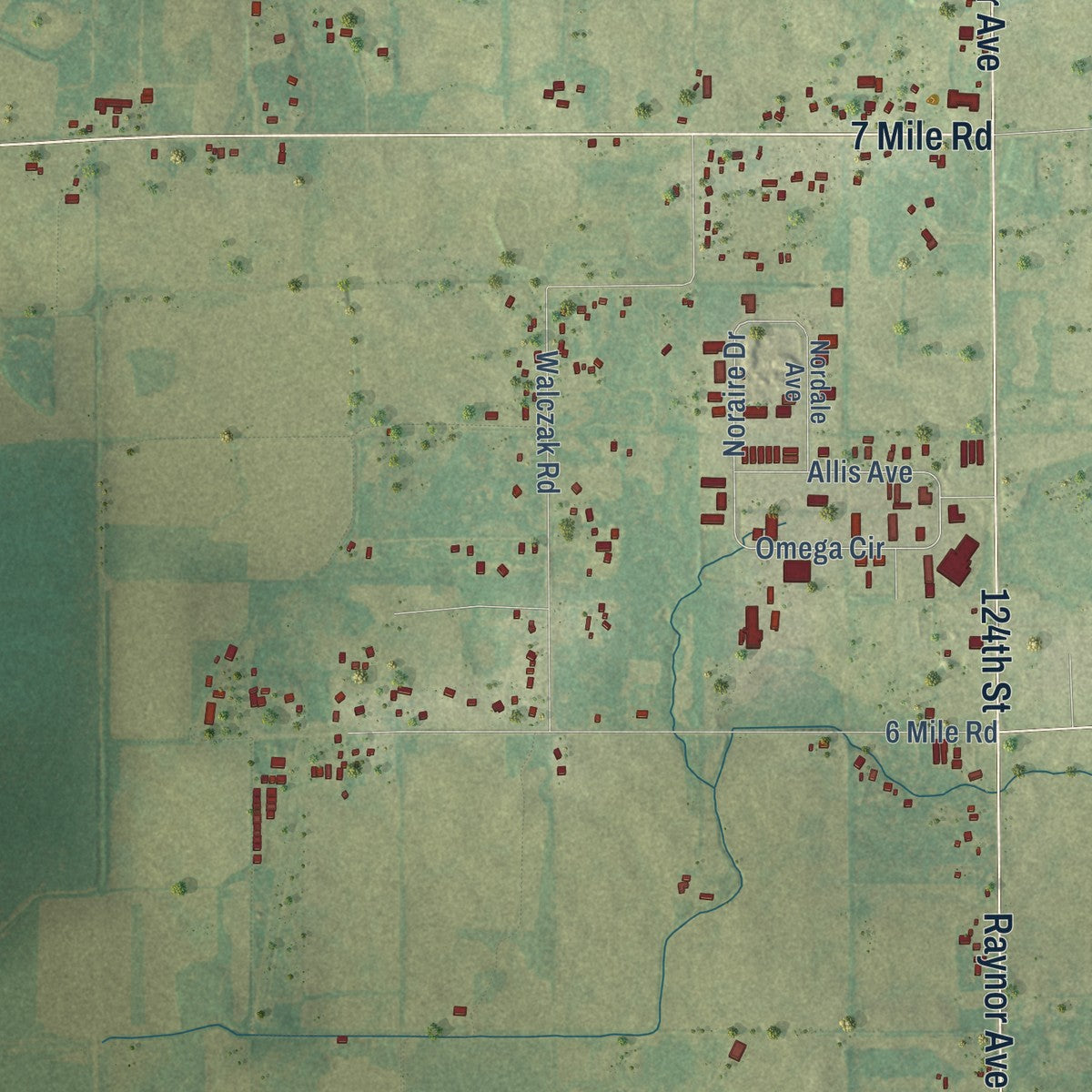 Second close-up of the map of Norway, Wisconsin print showing more streets and buildings