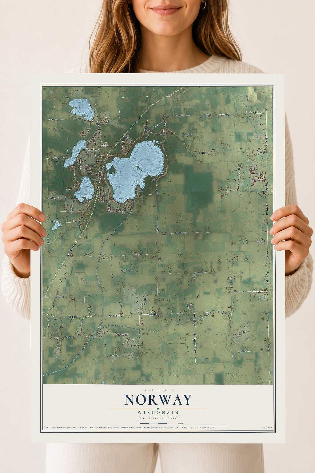 Map of Norway, Wisconsin, 18 x 24 inch unframed archival matte print