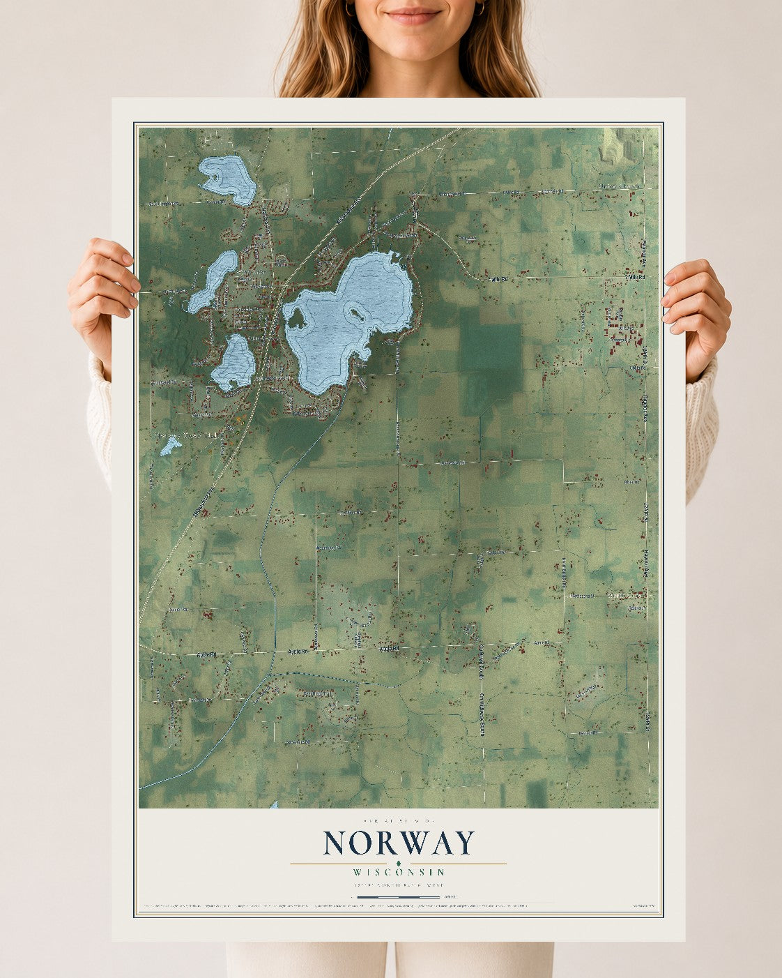 Map of Norway, Wisconsin, 24 x 36 inch unframed archival matte print