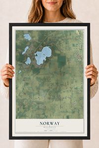 Map of Norway, Wisconsin, 18 x 24 inch print in a black wood frame