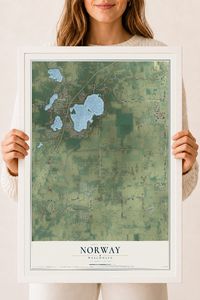Map of Norway, Wisconsin, 18 x 24 inch print in a white wood frame