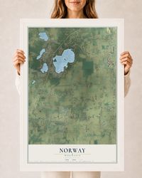 Map of Norway, Wisconsin, 24 x 36 inch print in a white wood frame