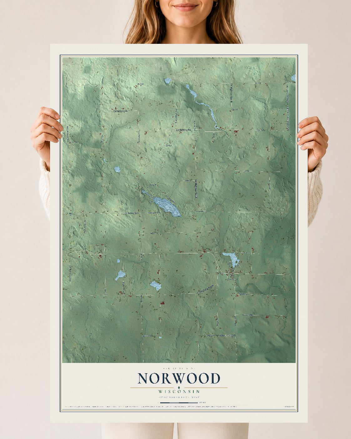 Map of Norwood, Wisconsin, 24 x 36 inch unframed archival matte print