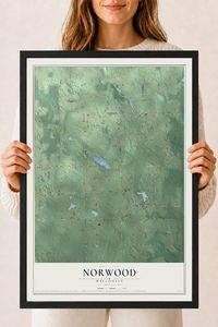 Map of Norwood, Wisconsin, 18 x 24 inch print in a black wood frame