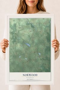 Map of Norwood, Wisconsin, 18 x 24 inch print in a white wood frame