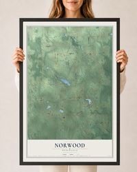 Map of Norwood, Wisconsin, 24 x 36 inch print in a black wood frame