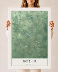Map of Norwood, Wisconsin, 24 x 36 inch print in a white wood frame