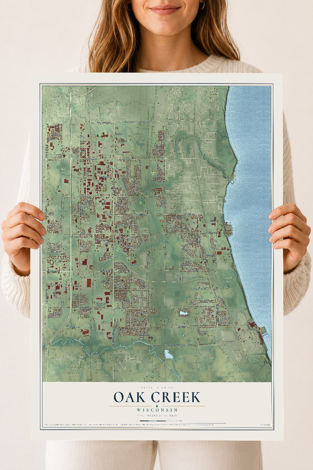 Map of Oak Creek, Wisconsin, 18 x 24 inch unframed archival matte print