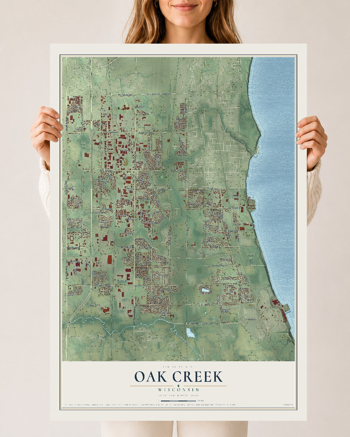 Map of Oak Creek, Wisconsin, 24 x 36 inch unframed archival matte print