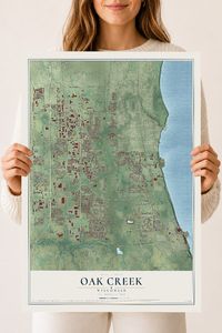 Map of Oak Creek, Wisconsin, 18 x 24 inch unframed archival matte print