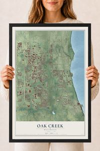 Map of Oak Creek, Wisconsin, 18 x 24 inch print in a black wood frame