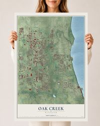 Map of Oak Creek, Wisconsin, 24 x 36 inch unframed archival matte print