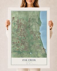 Map of Oak Creek, Wisconsin, 24 x 36 inch print in a white wood frame