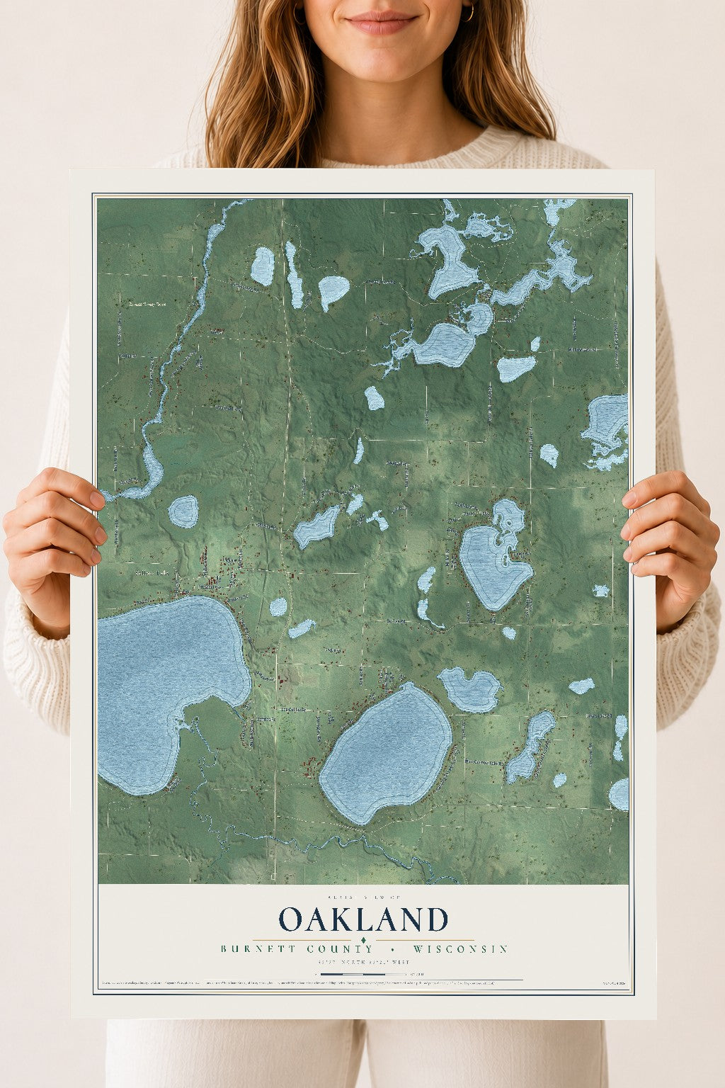 Map of Oakland, Burnett County, Wisconsin, 18 x 24 inch unframed archival matte print