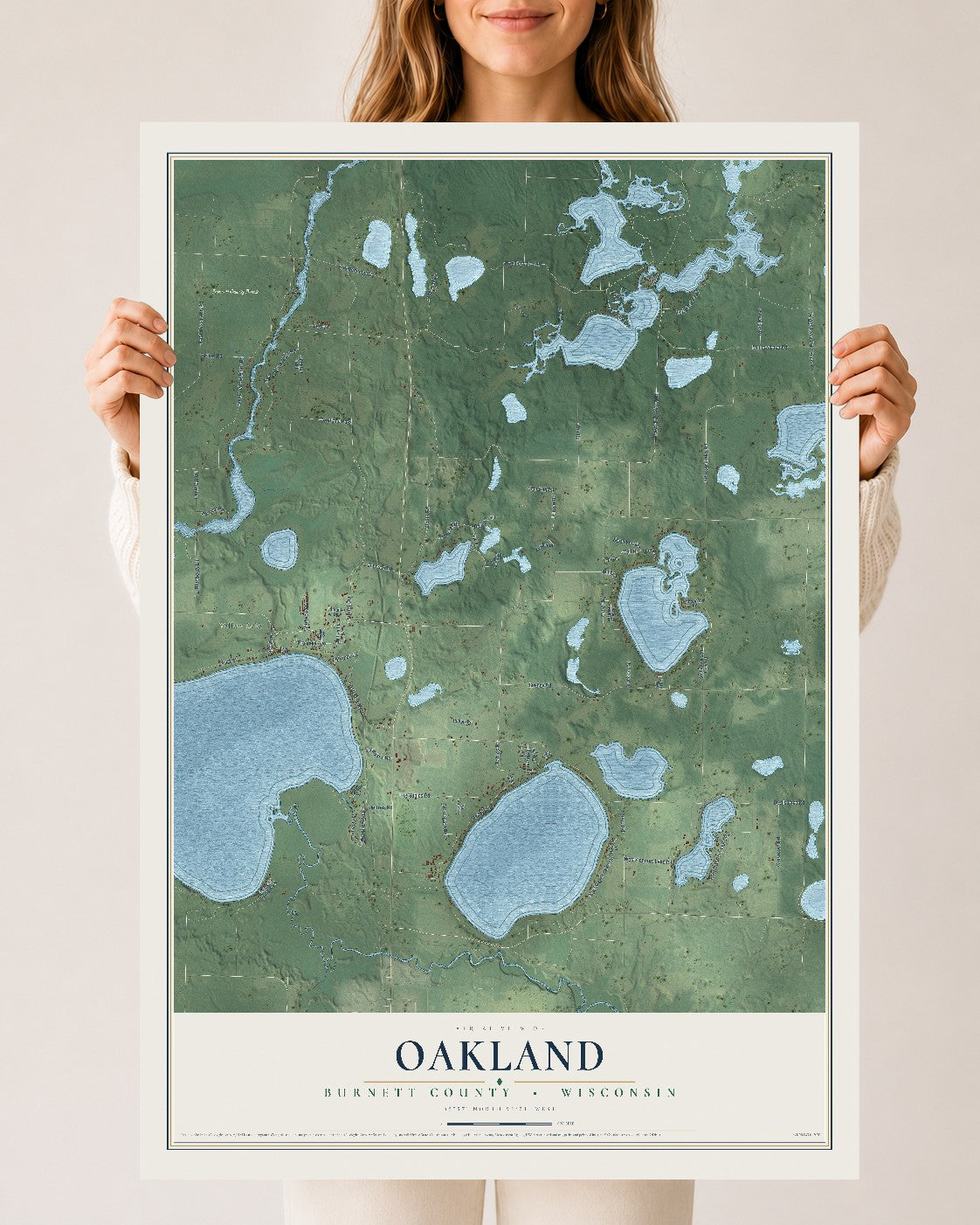 Map of Oakland, Burnett County, Wisconsin, 24 x 36 inch unframed archival matte print