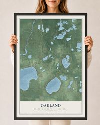 Map of Oakland, Burnett County, Wisconsin, 24 x 36 inch print in a black wood frame