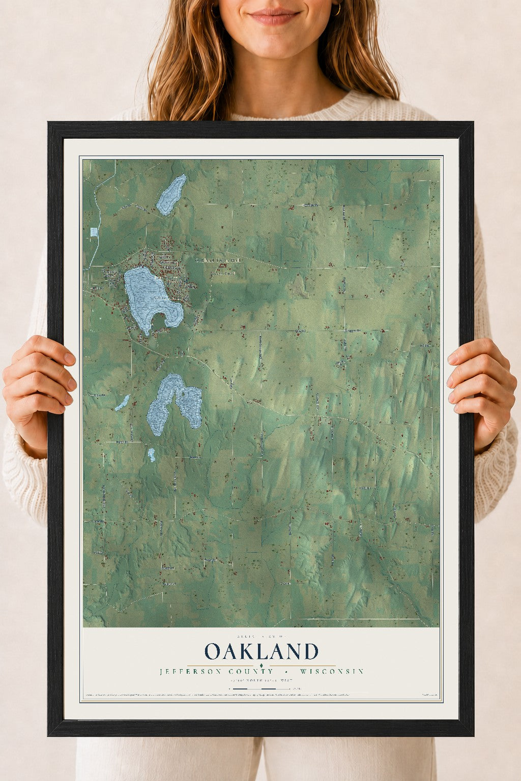 Map of Oakland, Jefferson County, Wisconsin, 18 x 24 inch print in a black wood frame