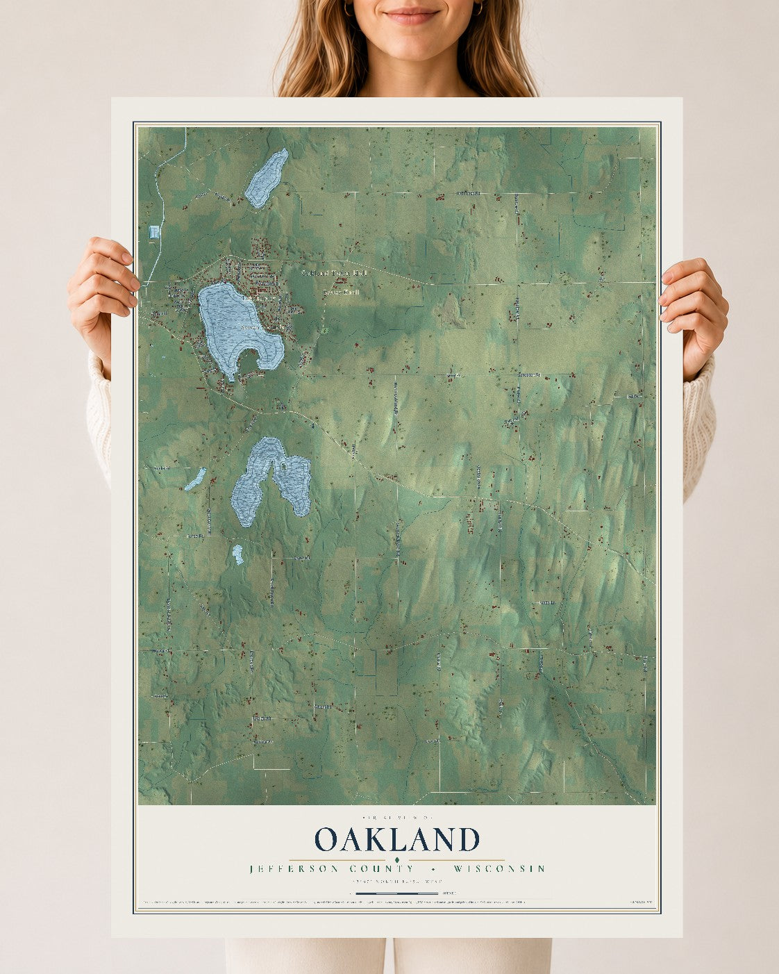 Map of Oakland, Jefferson County, Wisconsin, 24 x 36 inch unframed archival matte print