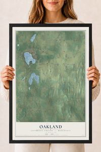Map of Oakland, Jefferson County, Wisconsin, 18 x 24 inch print in a black wood frame