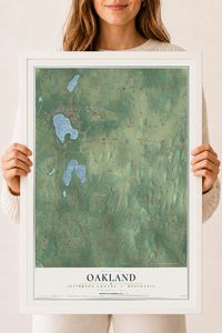 Map of Oakland, Jefferson County, Wisconsin, 18 x 24 inch print in a white wood frame