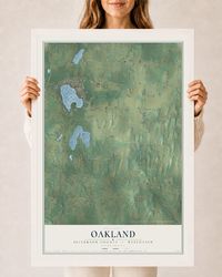 Map of Oakland, Jefferson County, Wisconsin, 24 x 36 inch print in a white wood frame