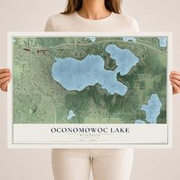 Map of Oconomowoc Lake, Wisconsin, 18 x 24 inch unframed archival matte print