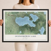 Map of Oconomowoc Lake, Wisconsin, 18 x 24 inch print in a black wood frame