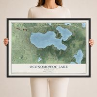 Map of Oconomowoc Lake, Wisconsin, 24 x 36 inch print in a black wood frame